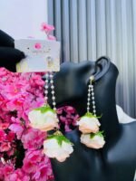 DROP PEARL ARTIFICIAL ROSE FLOWER FASHION EARRINGS (MA3336) - Image 5