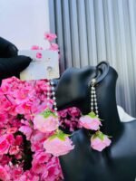 DROP PEARL ARTIFICIAL ROSE FLOWER FASHION EARRINGS (MA3336)