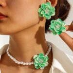 PEARL/ACRYLIC ROSE 🌹  CHOCKER SET(MA4886) - Image 5