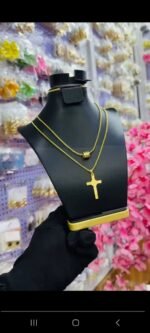 NON TARNISH LAYERED MEN CROSS NECKLACE (MA5344)